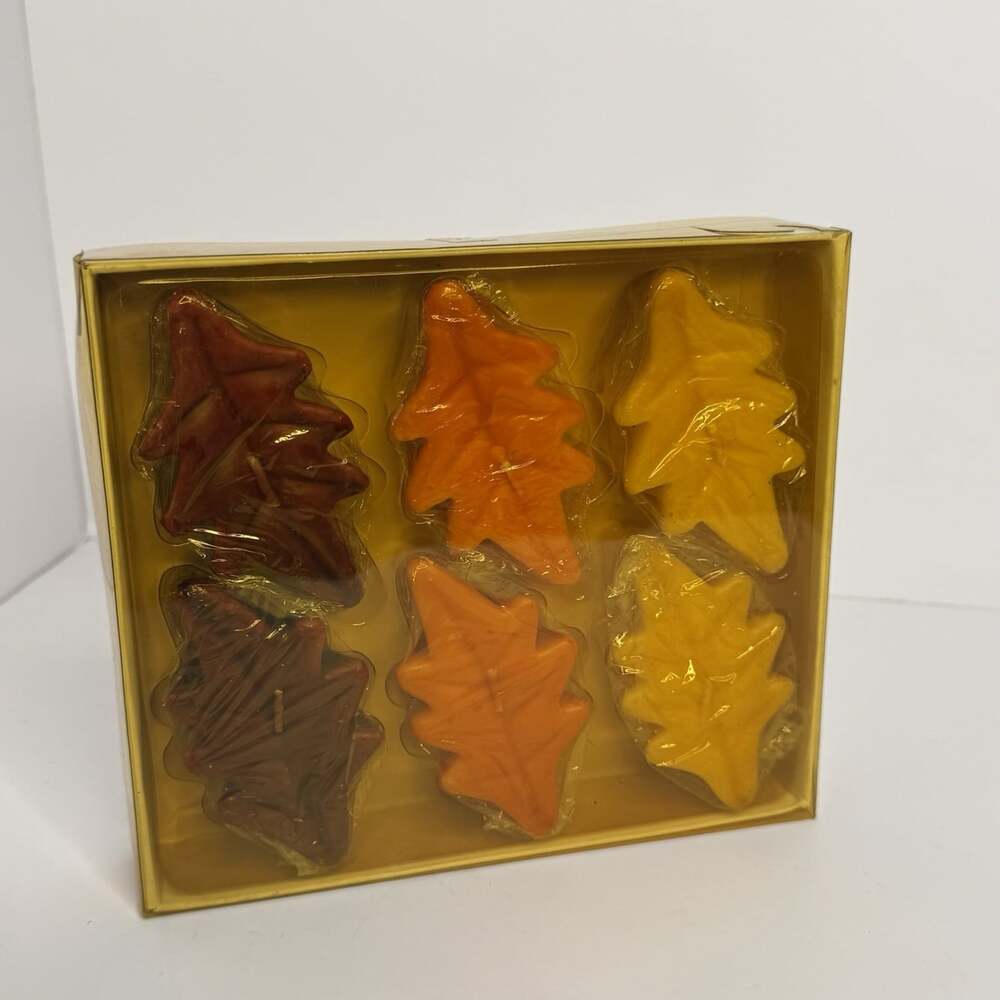 Vintage Hallmark leaf-shaped candles packaged in a set of three New In Box-Fall